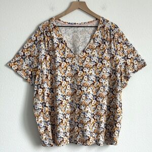 Lands End Floral V-Neck Short Sleeve Blouse Pullover Top Ditsy Cottagecore 3X